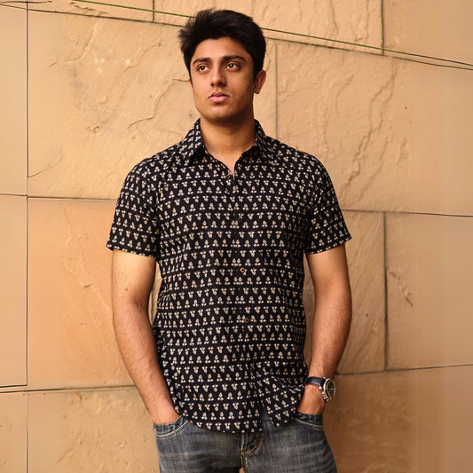Black cotton printed half sleeves Shirt