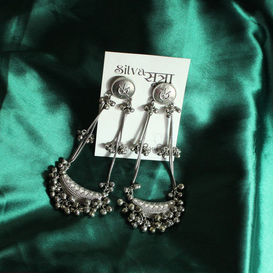 Oxidised Silver Ghungroo Cascade Earrings