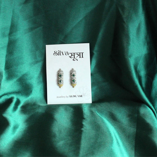 Oxidised Silver-Green Stone Handcrafted Earrings