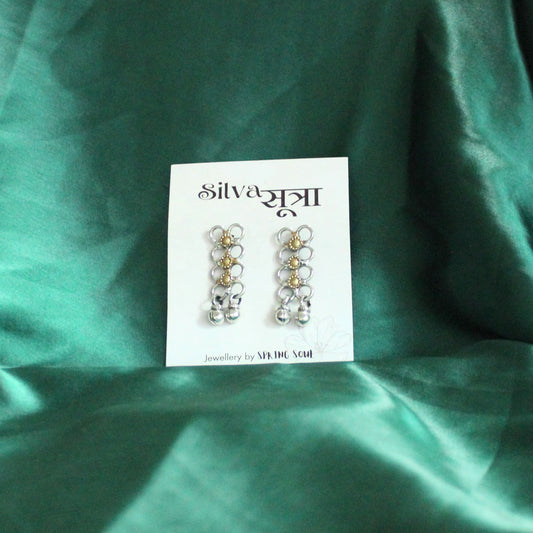 Oxidised Silver Dual-Tone Geometric Earrings