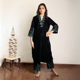 Black embroidered velvet set with pants