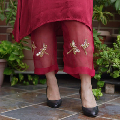 Maroon Sheer Dragonfly modal co-ord set