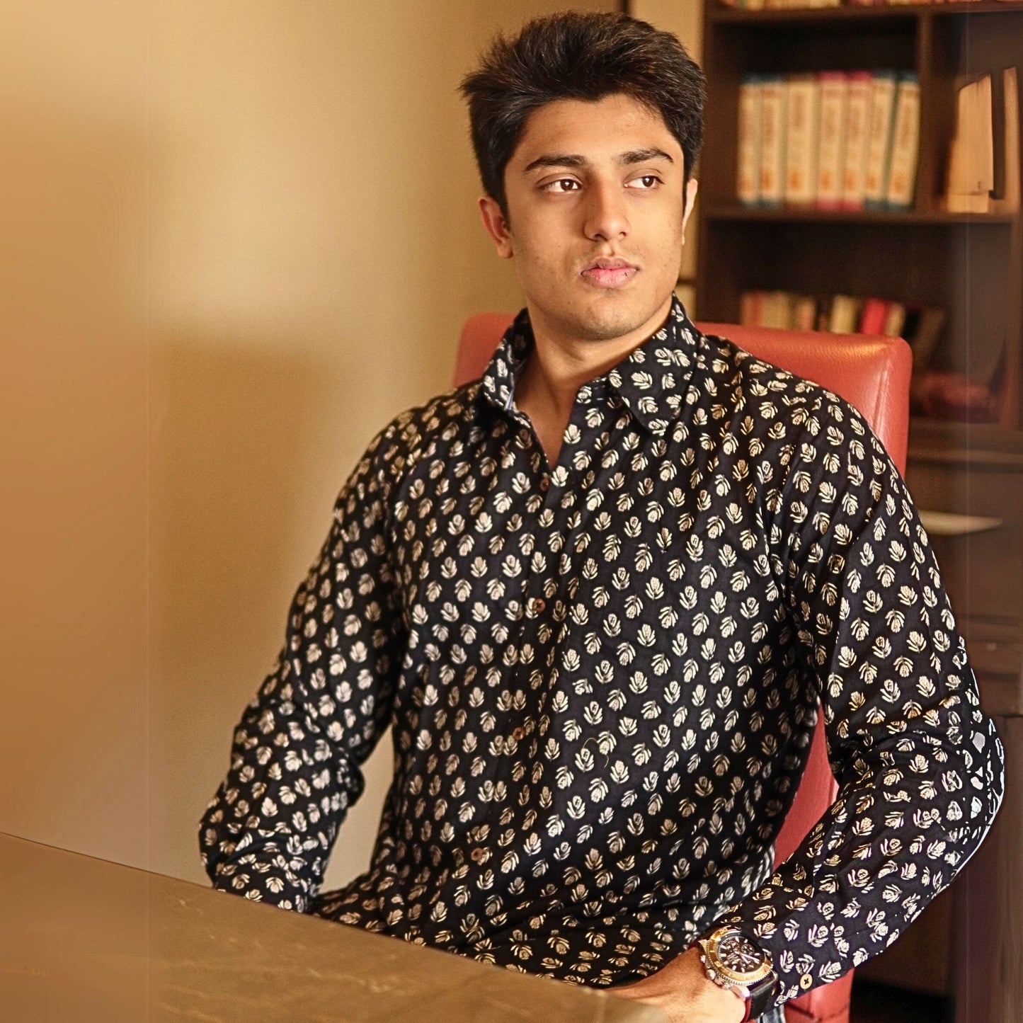 Black cotton printed full sleeves shirt
