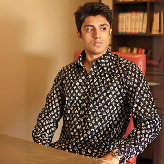 Black cotton printed full sleeves shirt