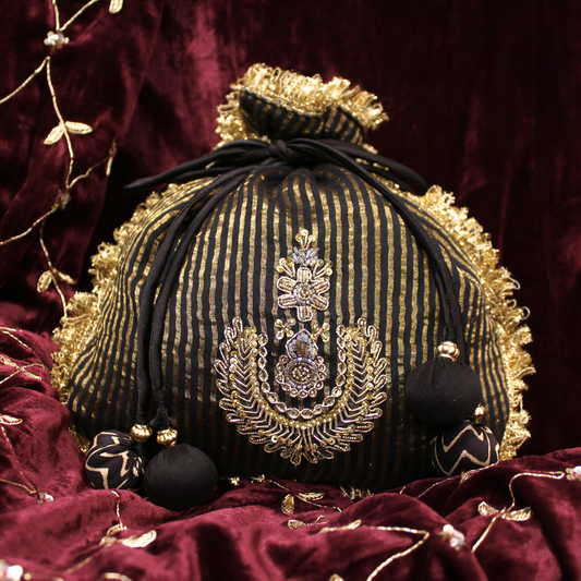 Black Tissue Chanderi hand embroidered Potli bag