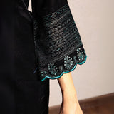 Black embroidered velvet set with pants