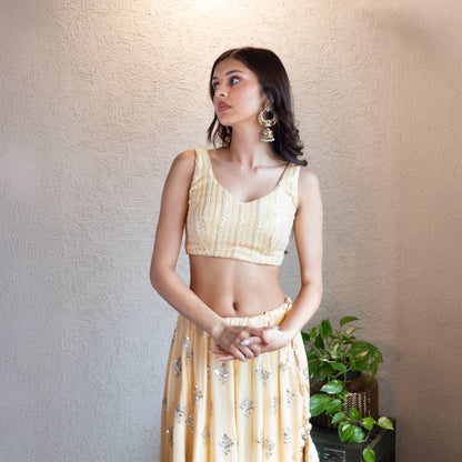 Beige Embroidered Lehenga Set with Organza dupatta