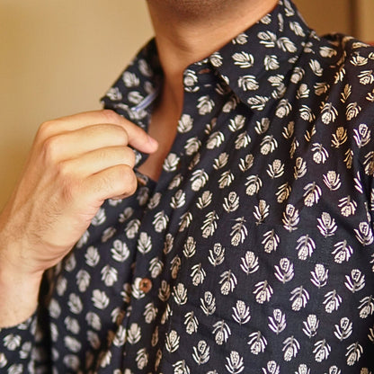 Black cotton printed full sleeves shirt