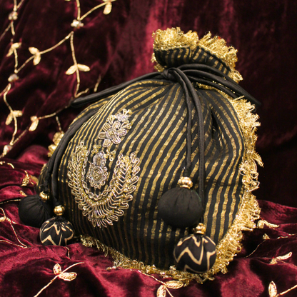 Black Tissue Chanderi hand embroidered Potli bag