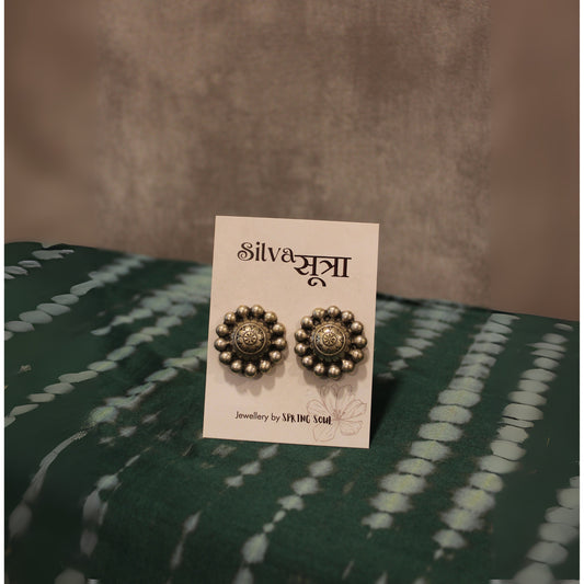Floral oxidised silver studs
