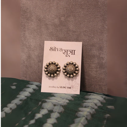 Floral oxidised silver studs