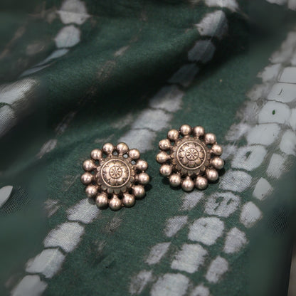 Floral oxidised silver studs
