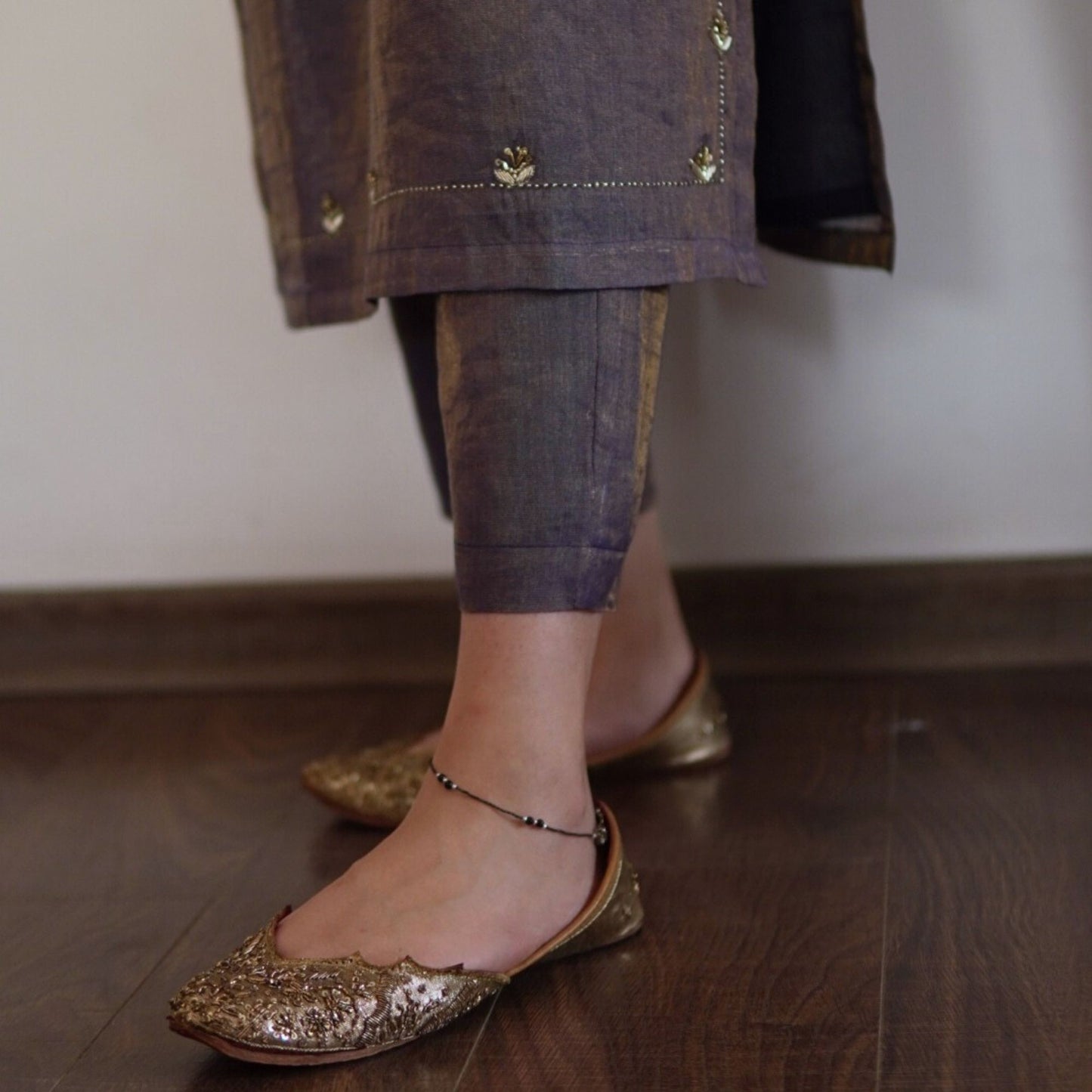 Navy Blue Metallic Chanderi Suit Set with Dupatta
