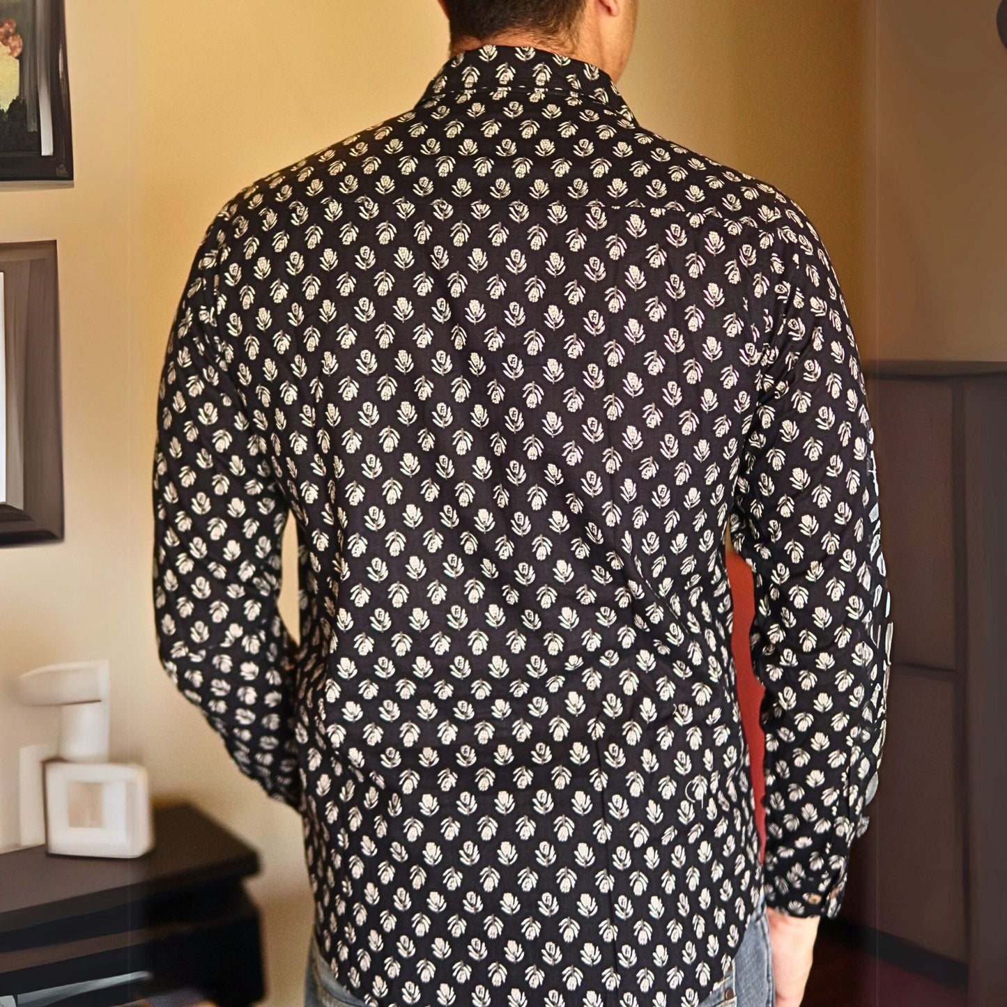 Black cotton printed full sleeves shirt