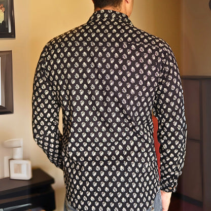 Black cotton printed full sleeves shirt