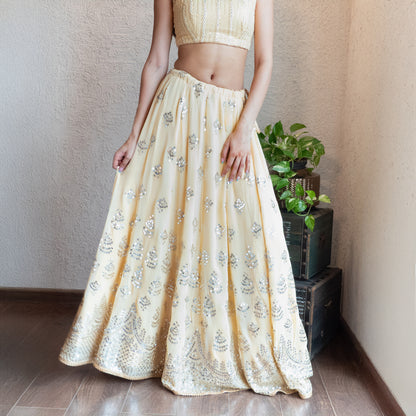 Beige Embroidered Lehenga Set with Organza dupatta