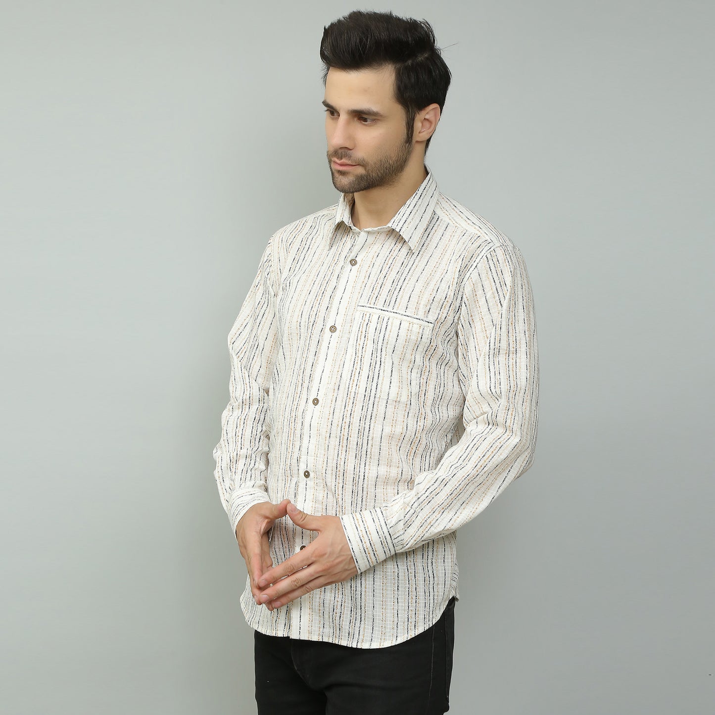 white Cotton printed full sleeves shirt