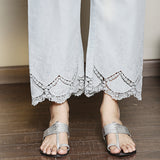 Grey cotton ankle length  pants in lace and cutwork fabric