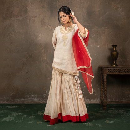 Off-wite Tissue Chanderi Sharara Set