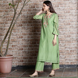 Green chanderi embroidered kurta set with ombre dupatta