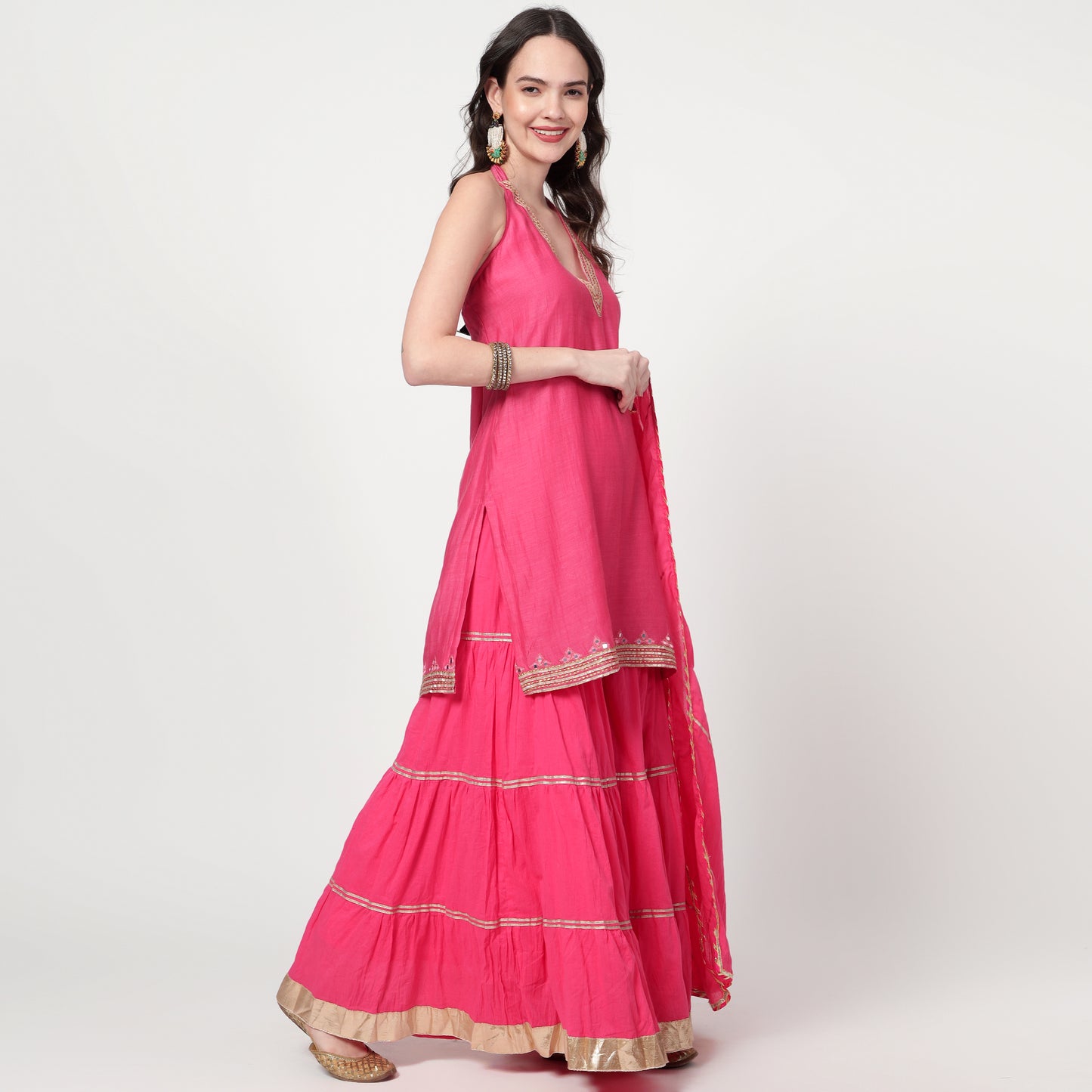 fushia pink chanderi sharara Set