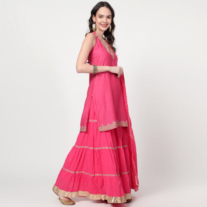 fushia pink chanderi sharara Set