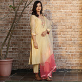 Cream embroidered kurta set with dupatta