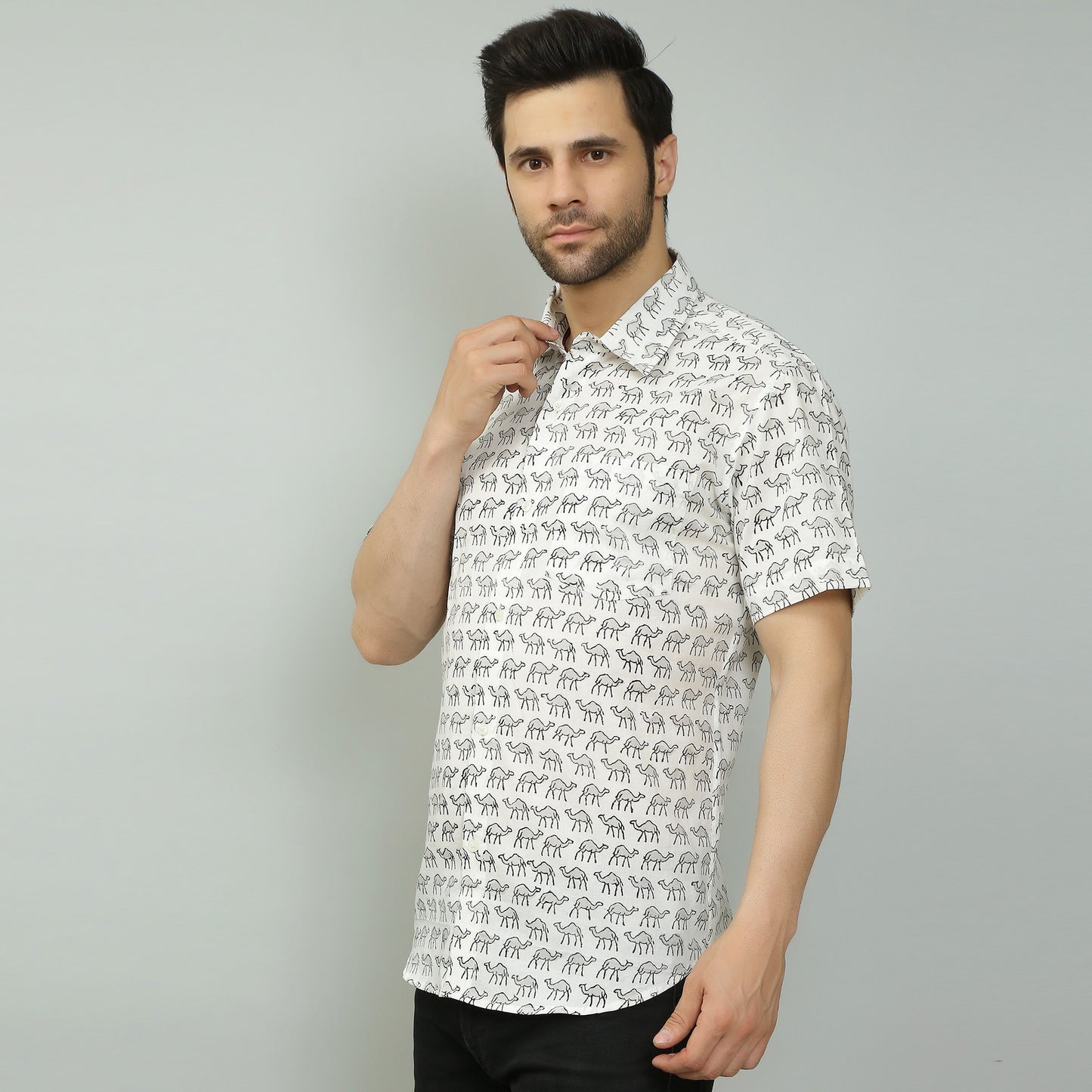 white Cotton printed half sleeves shirt