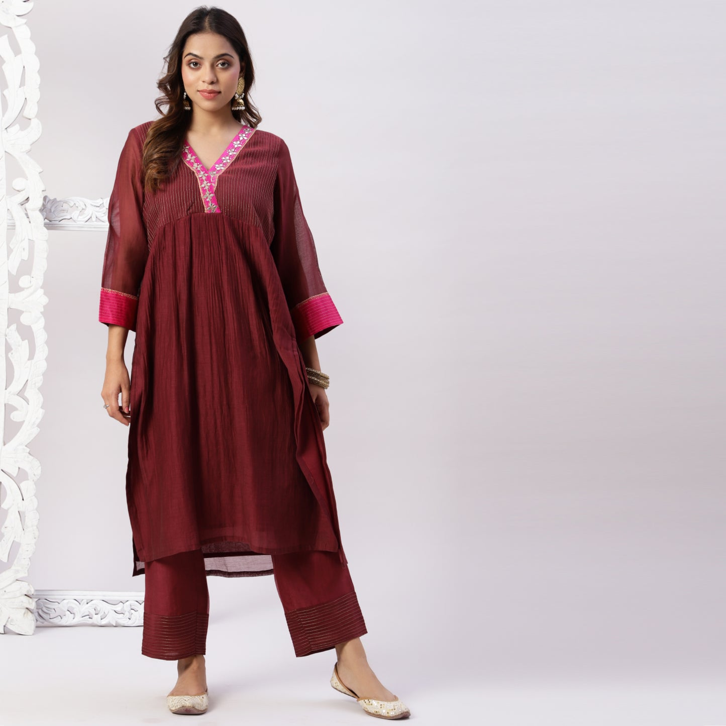 Chanderi embroidered set with kota zari dupatta