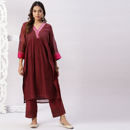 Chanderi embroidered set with kota zari dupatta