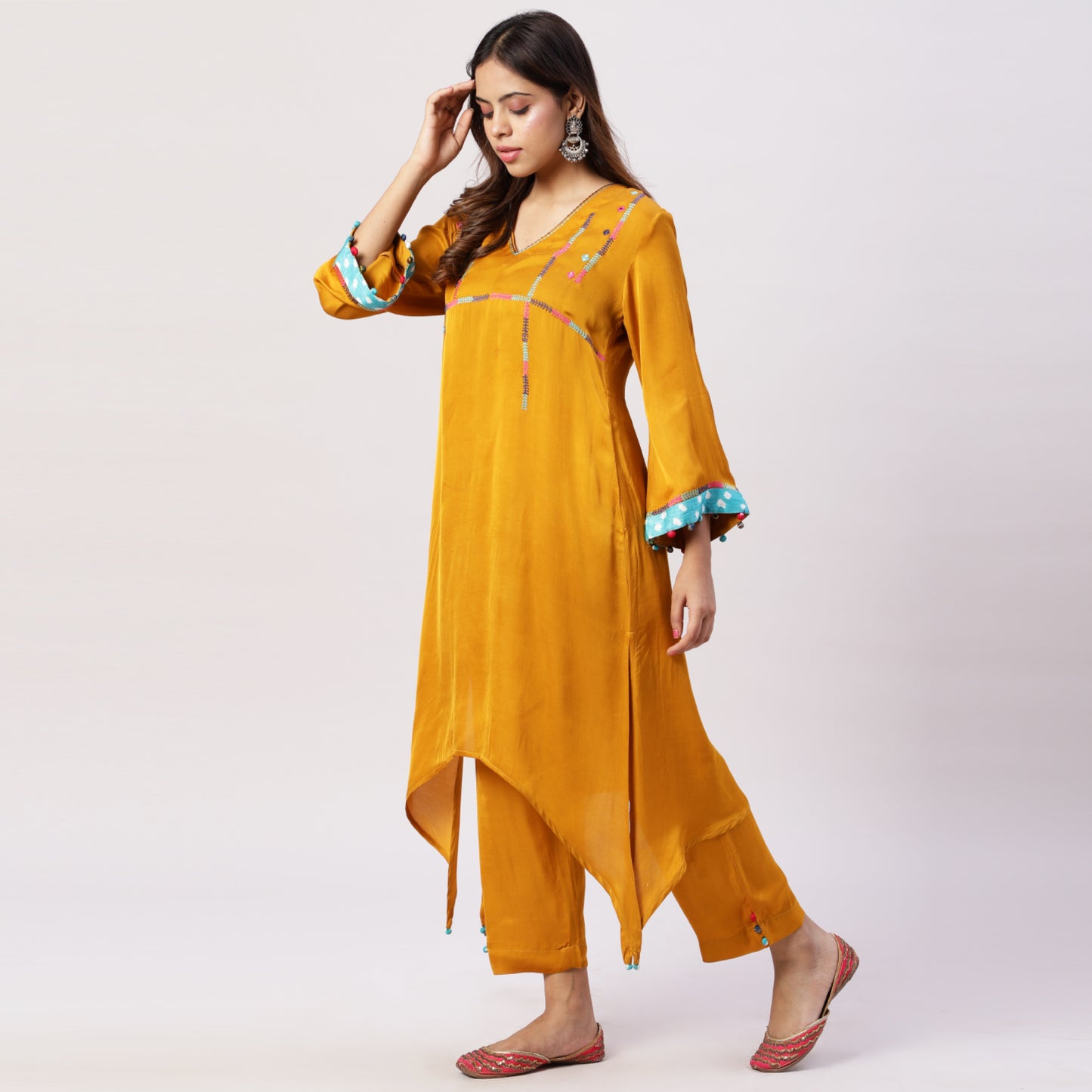 plain embroidered Modal Silk Kurta with Pants