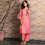 Coral embroidered kurta set with dupatta