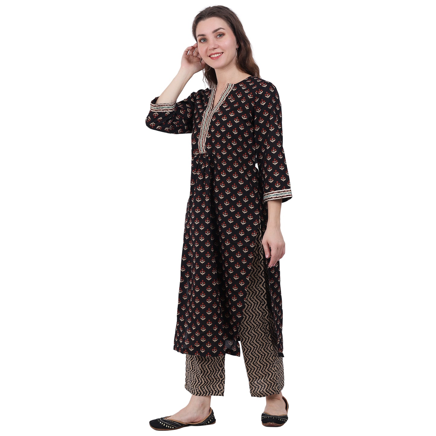 Black Block Printed 3 piece Kurta Set