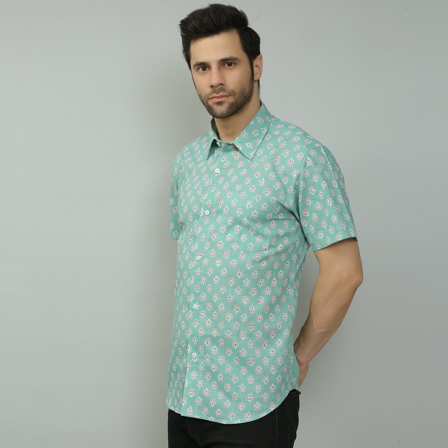 aqua Cotton printed half sleeves shirt