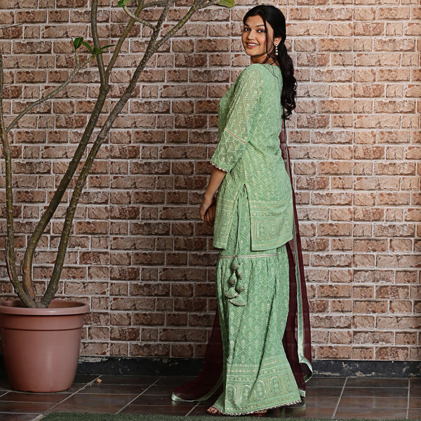 Green embroidered sharara set