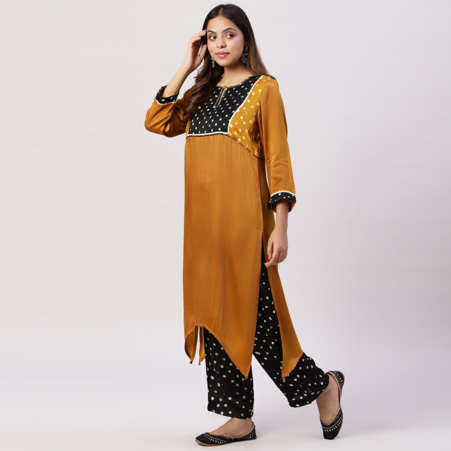 Mustard yellow bandhani print set