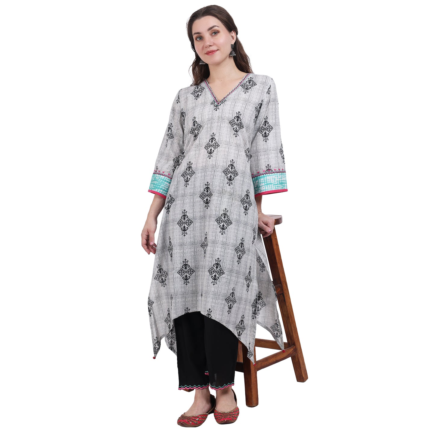 Asymmetric Printed Kurta Set