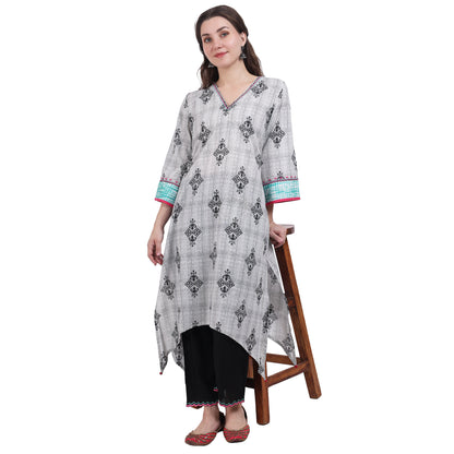 Asymmetric Printed Kurta Set