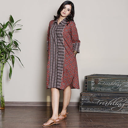 Cotton maroon shirt dress