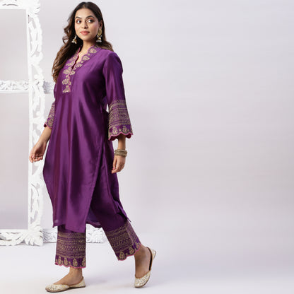 Chanderi embroidered set with organza dupatta