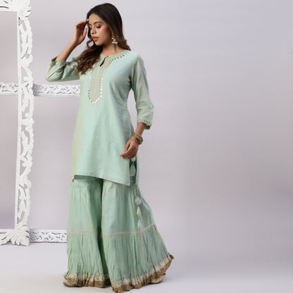 metallic Chanderi Aqua Sharara Set