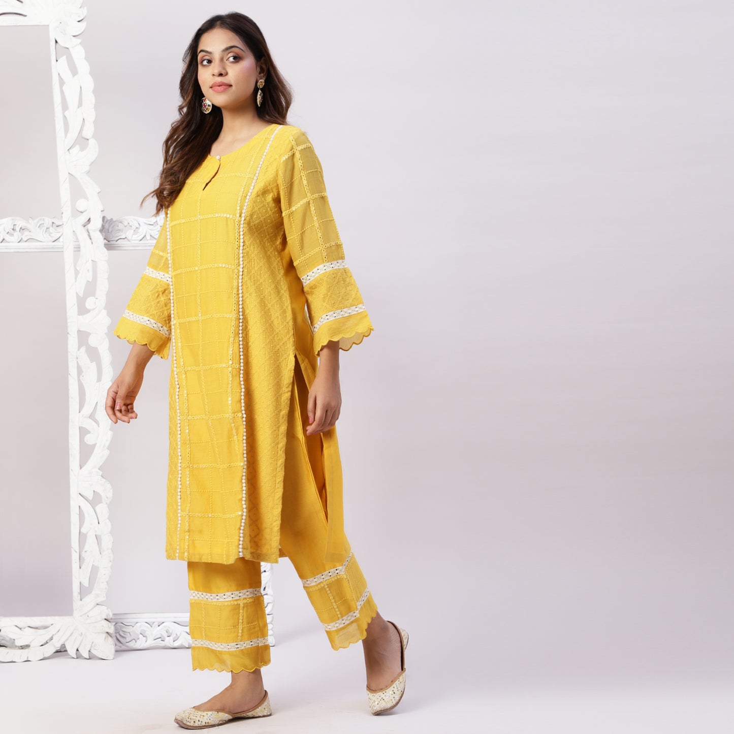 Chanderi mirror work kurta set with dupatta