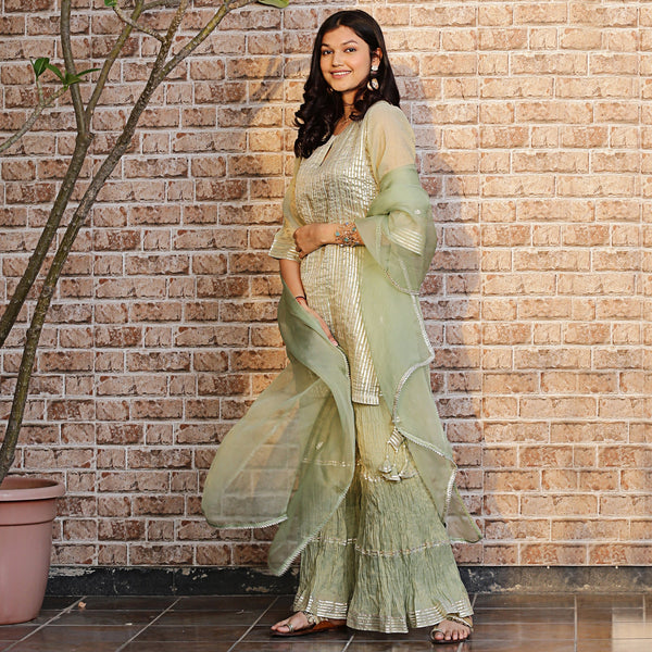 Pista green metallic sharara set