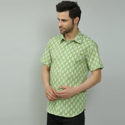 green Cotton printed half sleeves shirt