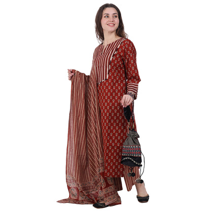 Maroon 3 piece Kurta Set with Gota & Embroidery
