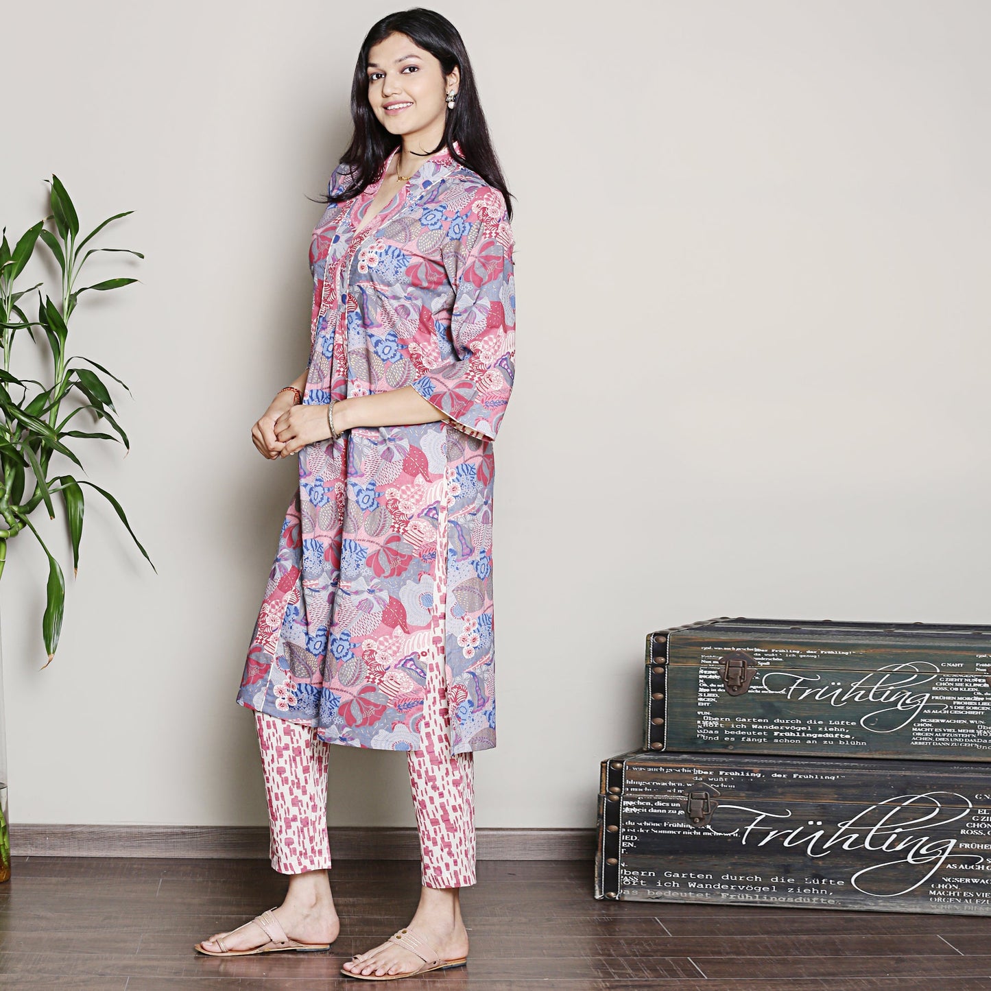 Printed Blue A-line kurta set