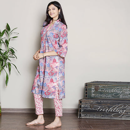 Printed Blue A-line kurta set