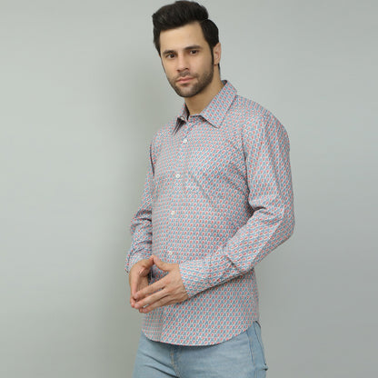 blue Cotton printed full sleeves shirt