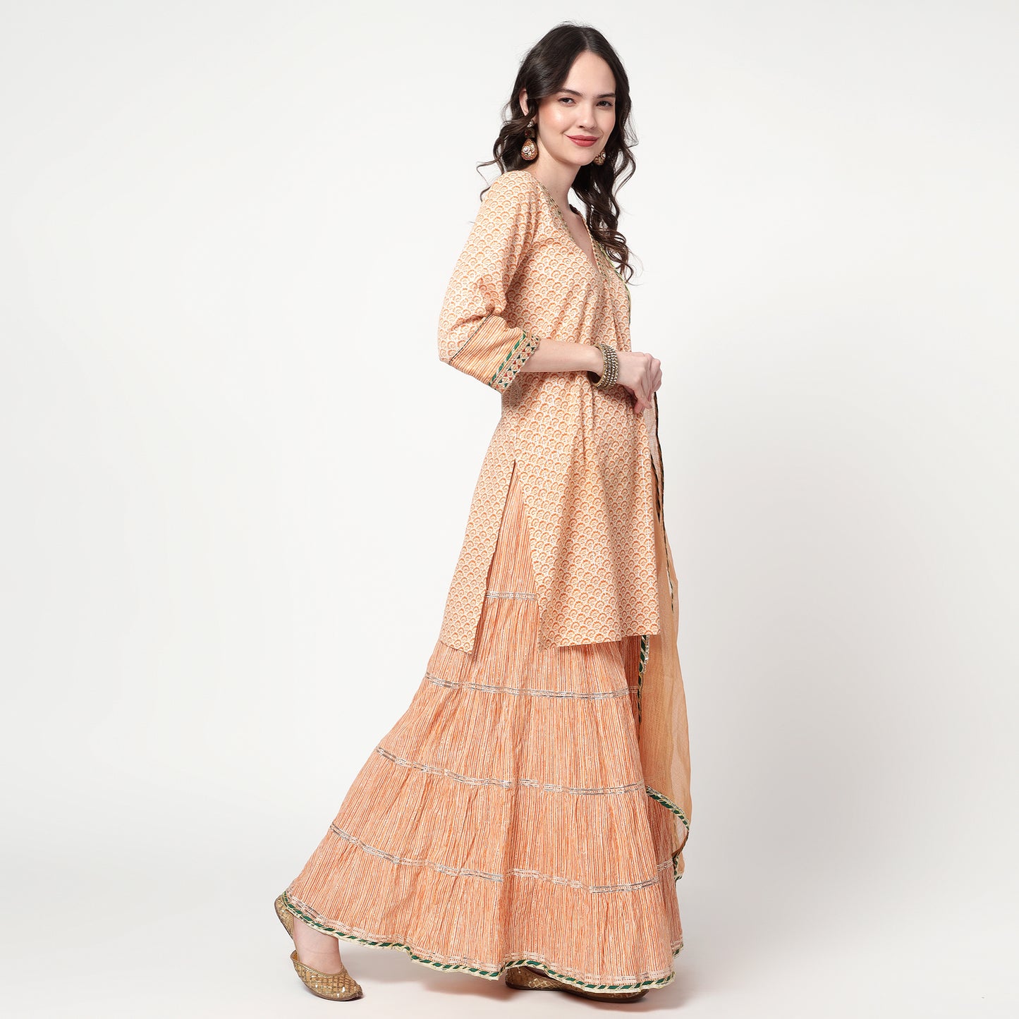 Lurex printed Short Kurta Sharara Set