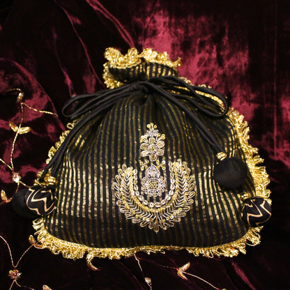 Black Tissue Chanderi hand embroidered Potli bag